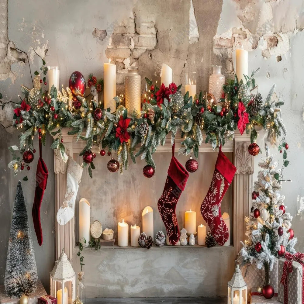 Gatsby Christmas Fireplace Photography Backdrop Gbsx-00842 - Gatsby Backdrop