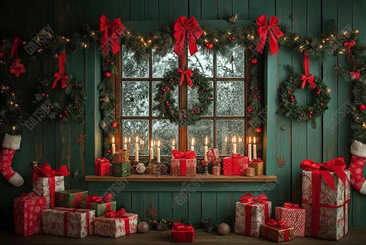 Gatsby Christmas Green Aged Wood Wall Window Photography Backdrop Gbsx-01076 - Gatsby Backdrop