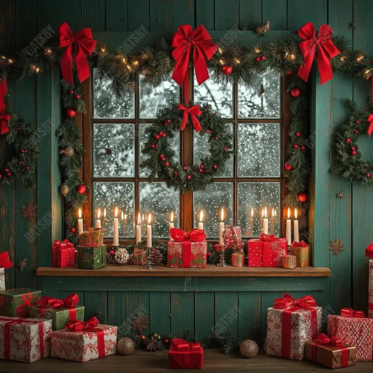 Gatsby Christmas Green Aged Wood Wall Window Photography Backdrop Gbsx-01076 - Gatsby Backdrop