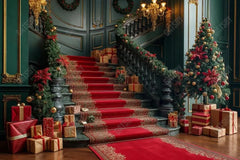 Gatsby Christmas Green Grand Staircase Photography Backdrop Gbsx-00952 - Gatsby Backdrop