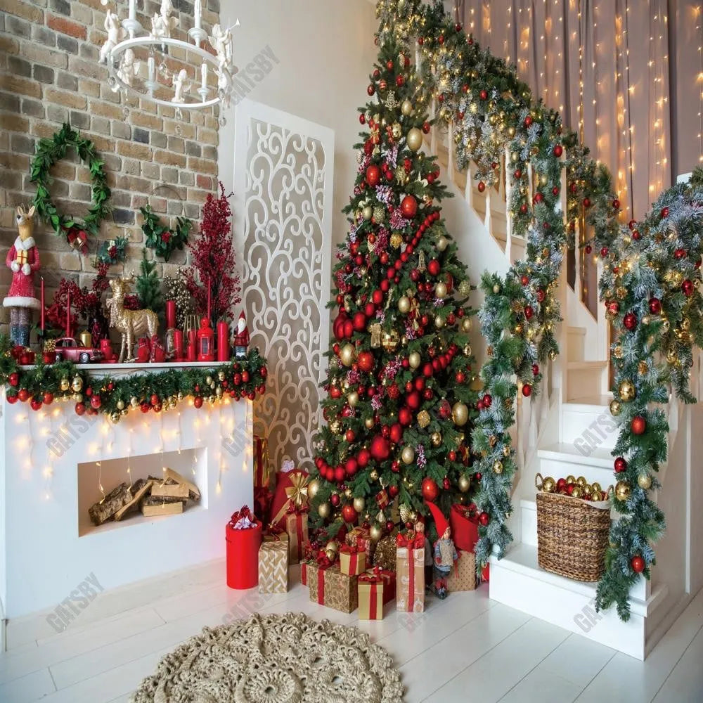 Gatsby Christmas Living Room Photography Backdrop Gbsx-00588 - Gatsby Backdrop