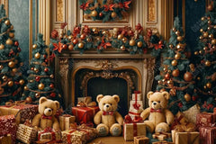 Gatsby Christmas Luxurious Teddy Bear Fireplace Photography Backdrop Gbsx-01059 - Gatsby Backdrop