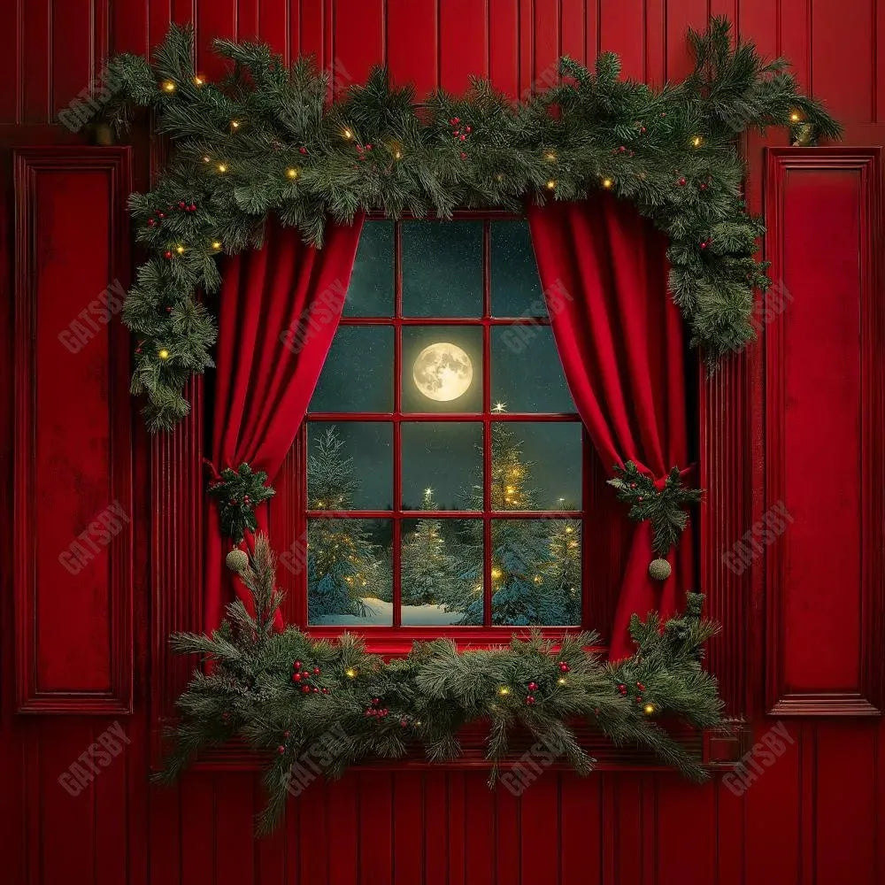 Gatsby Christmas Red At Midnight Window Photography Backdrop Gbsx-01009 - Gatsby Backdrop