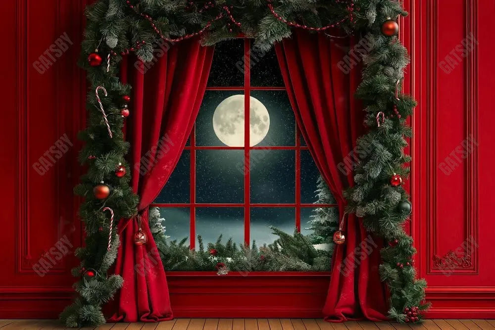 Gatsby Christmas Red At Midnight Window Photography Backdrop Gbsx-01010 - Gatsby Backdrop