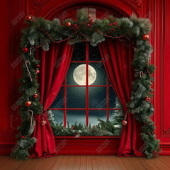 Gatsby Christmas Red At Midnight Window Photography Backdrop Gbsx-01010 - Gatsby Backdrop