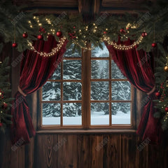 Gatsby Christmas Red Curtain Window Photography Backdrop GBSX-00130 - Gatsby Backdrop