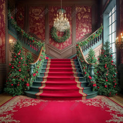 Gatsby Christmas Red Grand Staircase Photography Backdrop Gbsx-00953 - Gatsby Backdrop