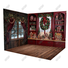 Gatsby Christmas Red Kitchen Room Set Backdrop GBSX-00130&GBSX-00067&AEC-00775 - Gatsby Backdrop