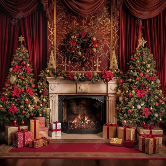 Gatsby Christmas Red Retro Fireplace Photography Backdrop Gbsx-00704 - Gatsby Backdrop