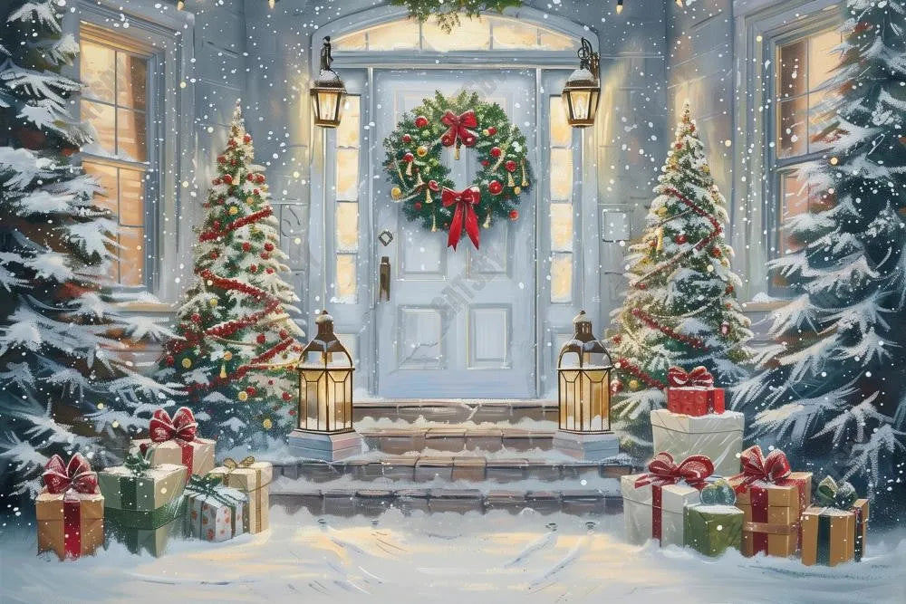 Gatsby Christmas Snowy Doorstep Photography Backdrop GBSX-00023 - Gatsby Backdrop