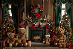 Gatsby Christmas Teddy'S Fireplace Photography Backdrop GBSX-00072 - Gatsby Backdrop