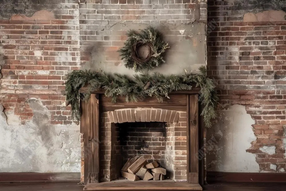 Gatsby Christmas Vintage Rustic Fireplace Photography Backdrop Gbsx-00773 - Gatsby Backdrop