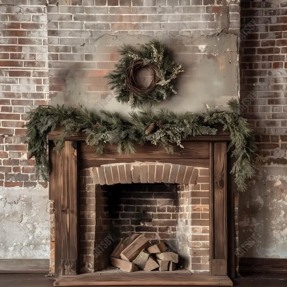 Gatsby Christmas Vintage Rustic Fireplace Photography Backdrop Gbsx-00773 - Gatsby Backdrop