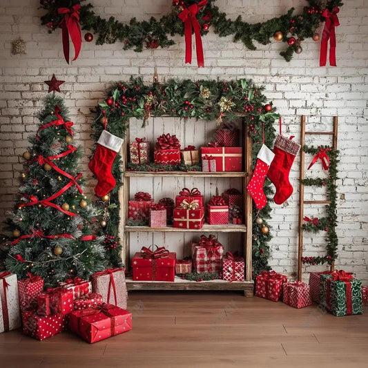 Gatsby Christmas White Brick Wall Cabinets Photography Backdrop Gbsx-01074 - Gatsby Backdrop