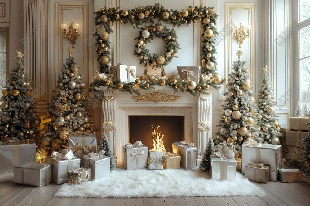 Gatsby Christmas White Vintage Fireplace Photography Backdrop Gbsx-00778 - Gatsby Backdrop