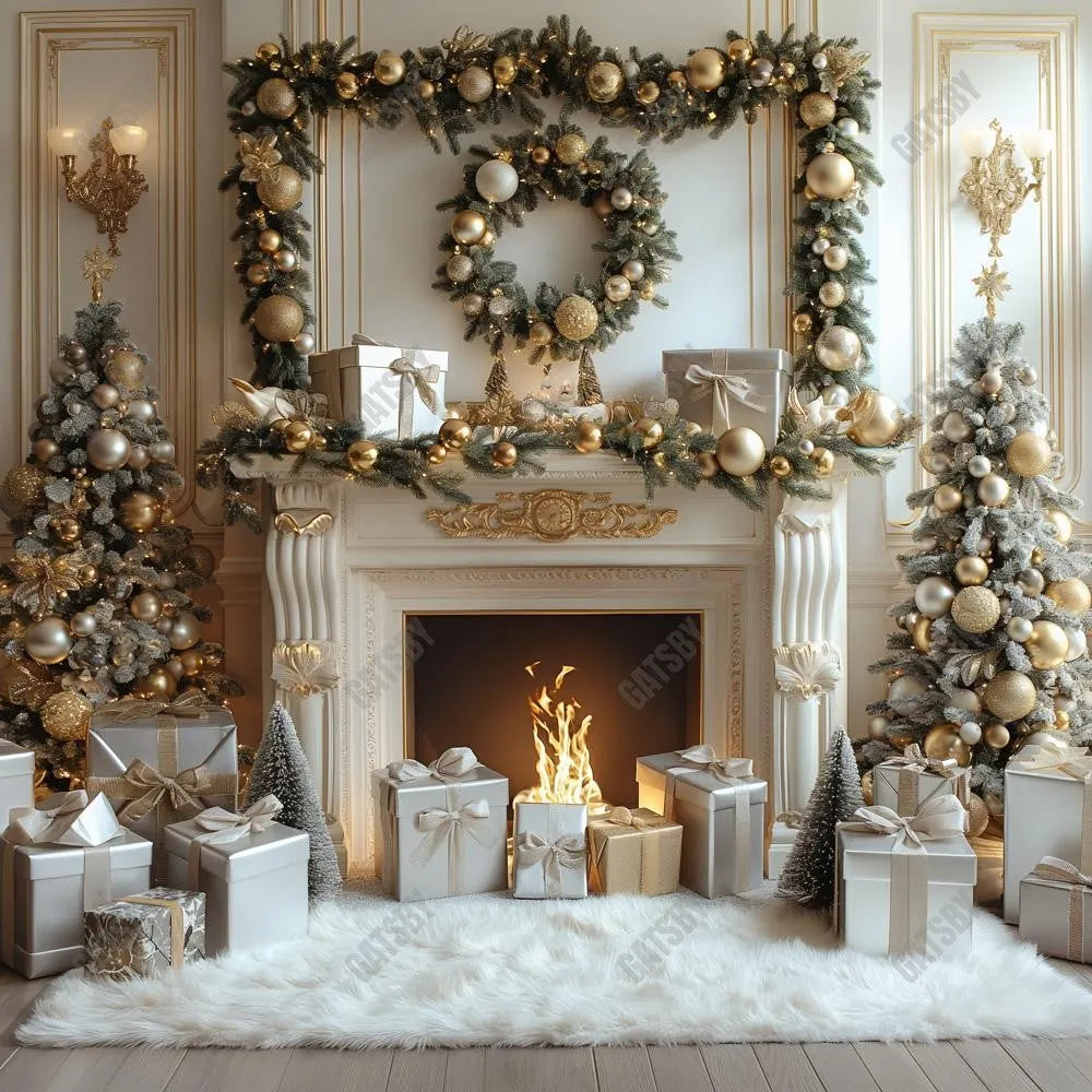 Gatsby Christmas White Vintage Fireplace Photography Backdrop Gbsx-00778 - Gatsby Backdrop