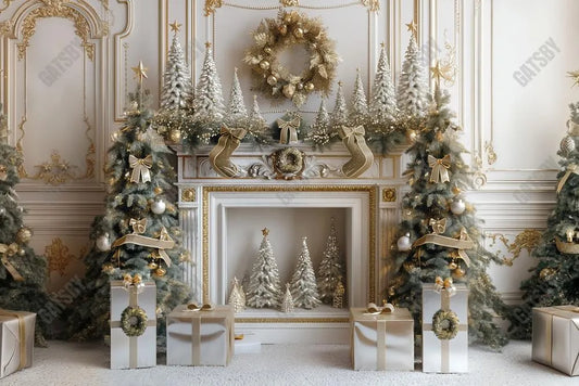 Gatsby Christmas White Vintage Fireplace Photography Backdrop Gbsx-00779 - Gatsby Backdrop