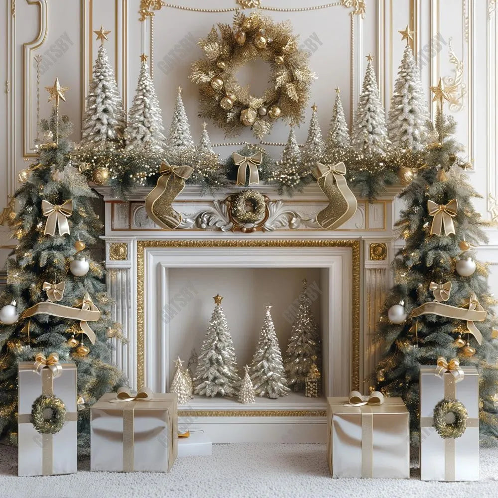 Gatsby Christmas White Vintage Fireplace Photography Backdrop Gbsx-00779 - Gatsby Backdrop