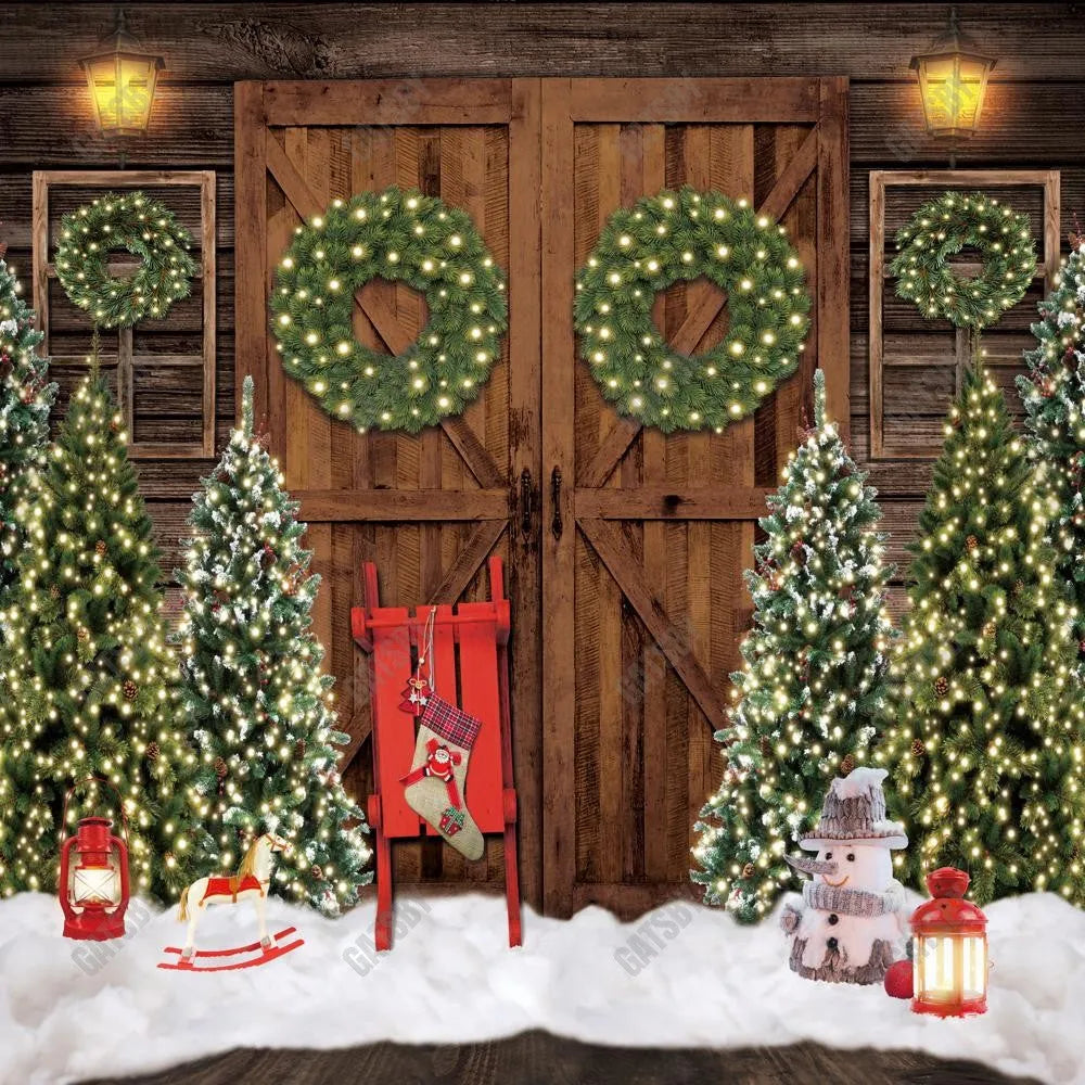 Gatsby Christmas Wood Barn Door Photography Backdrop GBSX-00043 - Gatsby Backdrop