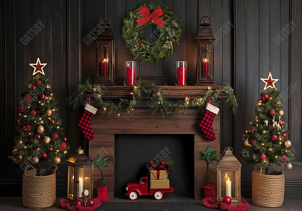 Gatsby Christmas Wood Fireplace Photography Backdrop Gbsx-00746 - Gatsby Backdrop