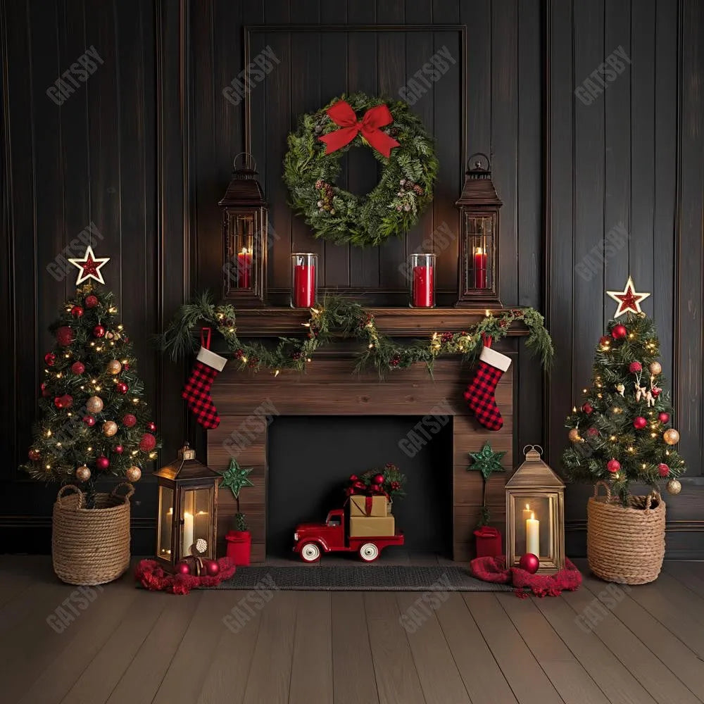 Gatsby Christmas Wood Fireplace Photography Backdrop Gbsx-00746 - Gatsby Backdrop