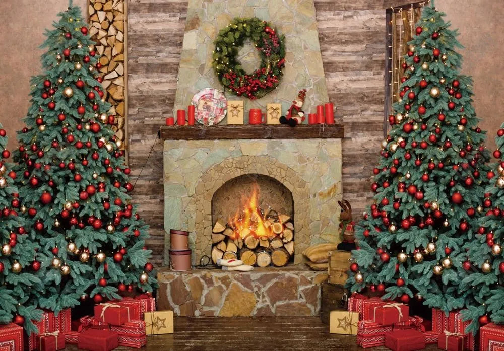 Gatsby Christmas Wooden Fireplace Photography Backdrop Gbsx-00589 - Gatsby Backdrop