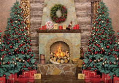 Gatsby Christmas Wooden Fireplace Photography Backdrop Gbsx-00589 - Gatsby Backdrop