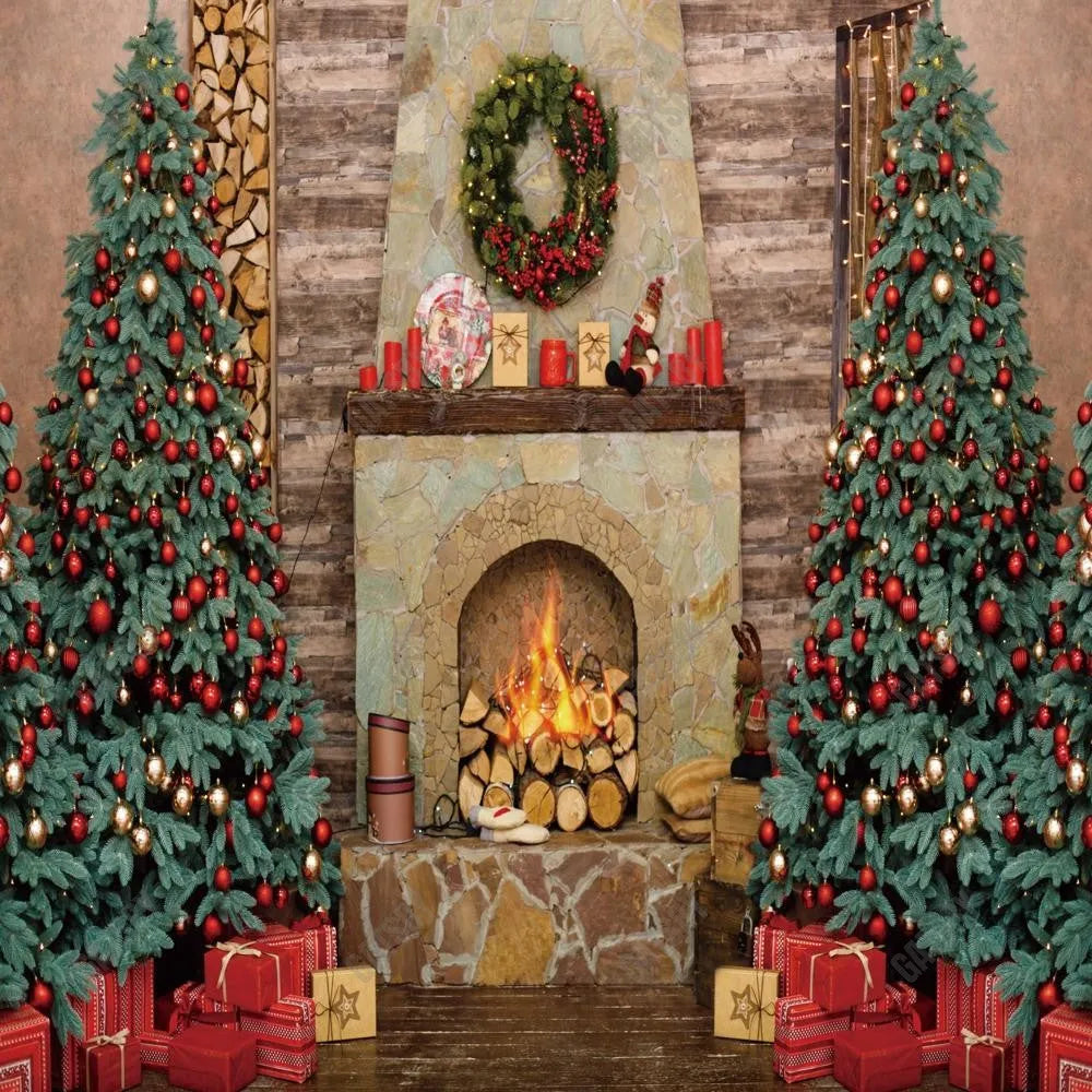 Gatsby Christmas Wooden Fireplace Photography Backdrop Gbsx-00589 - Gatsby Backdrop