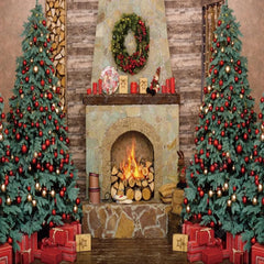 Gatsby Christmas Wooden Fireplace Photography Backdrop Gbsx-00589 - Gatsby Backdrop