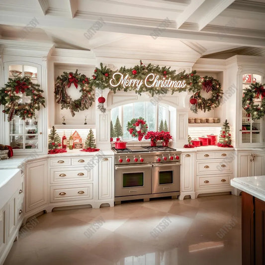 Gatsby Country Christmas Kitchen Photography Backdrop GBSX-00065 - Gatsby Backdrop