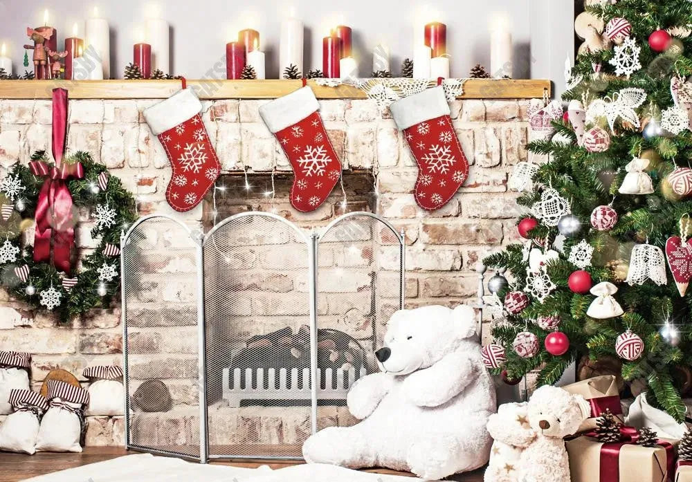 Gatsby Cozy Christmas Fireplace Photography Backdrop Gbsx-00938 - Gatsby Backdrop