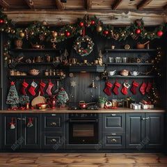 Gatsby Dark Vintage Christmas Kitchen Photography Backdrop Gbsx-00998 - Gatsby Backdrop