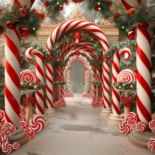 Gatsby Enchanted Sweet Candycane Peppermint Arched Road Photography Backdrop Gbsx-00988 - Gatsby Backdrop