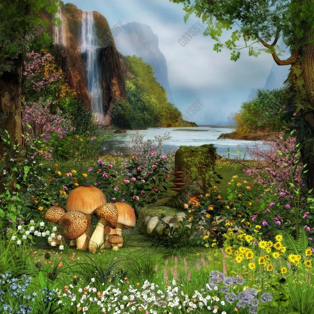 Gatsby Fairytale Forest Waterfall Photography Backdrop Gbsx-00354 - Gatsby Backdrop