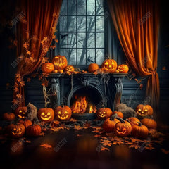 Gatsby Fall Halloween Pumpkin Black Fireplace Photography Backdrop Gbsx-00862 - Gatsby Backdrop