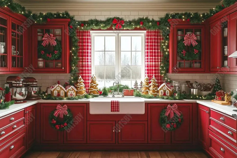 Gatsby Festive Christmas Kitchen Photography Backdrop Gbsx-01011 - Gatsby Backdrop