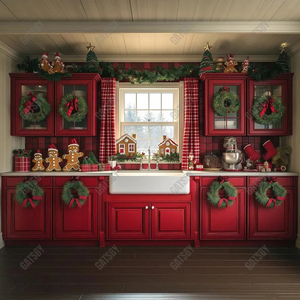 Gatsby Festive Christmas Kitchen Photography Backdrop Gbsx-01012 - Gatsby Backdrop