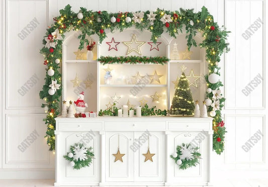 Gatsby Gold And White Christmas Kitchen Photography Backdrop Gbsx-00747 - Gatsby Backdrop