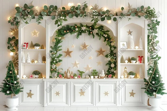 Gatsby Gold And White Christmas Kitchen Photography Backdrop Gbsx-00748 - Gatsby Backdrop