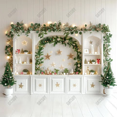 Gatsby Gold And White Christmas Kitchen Photography Backdrop Gbsx-00748 - Gatsby Backdrop