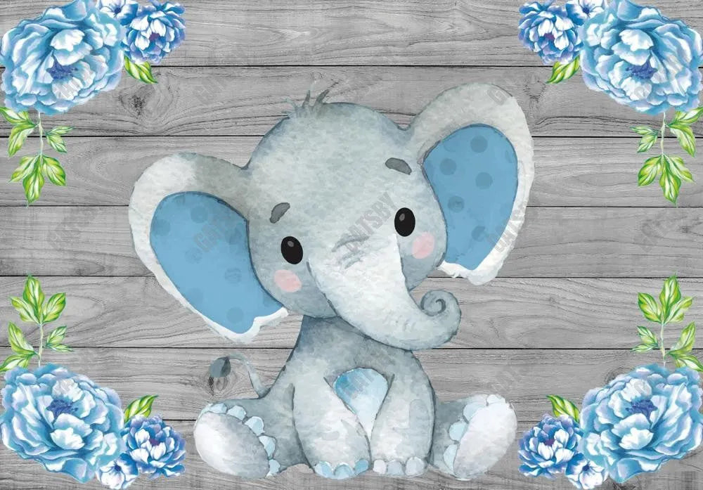 Gatsby Grey Wood Floral Elephant Photography Backdrop Gbsx-00497 - Gatsby Backdrop