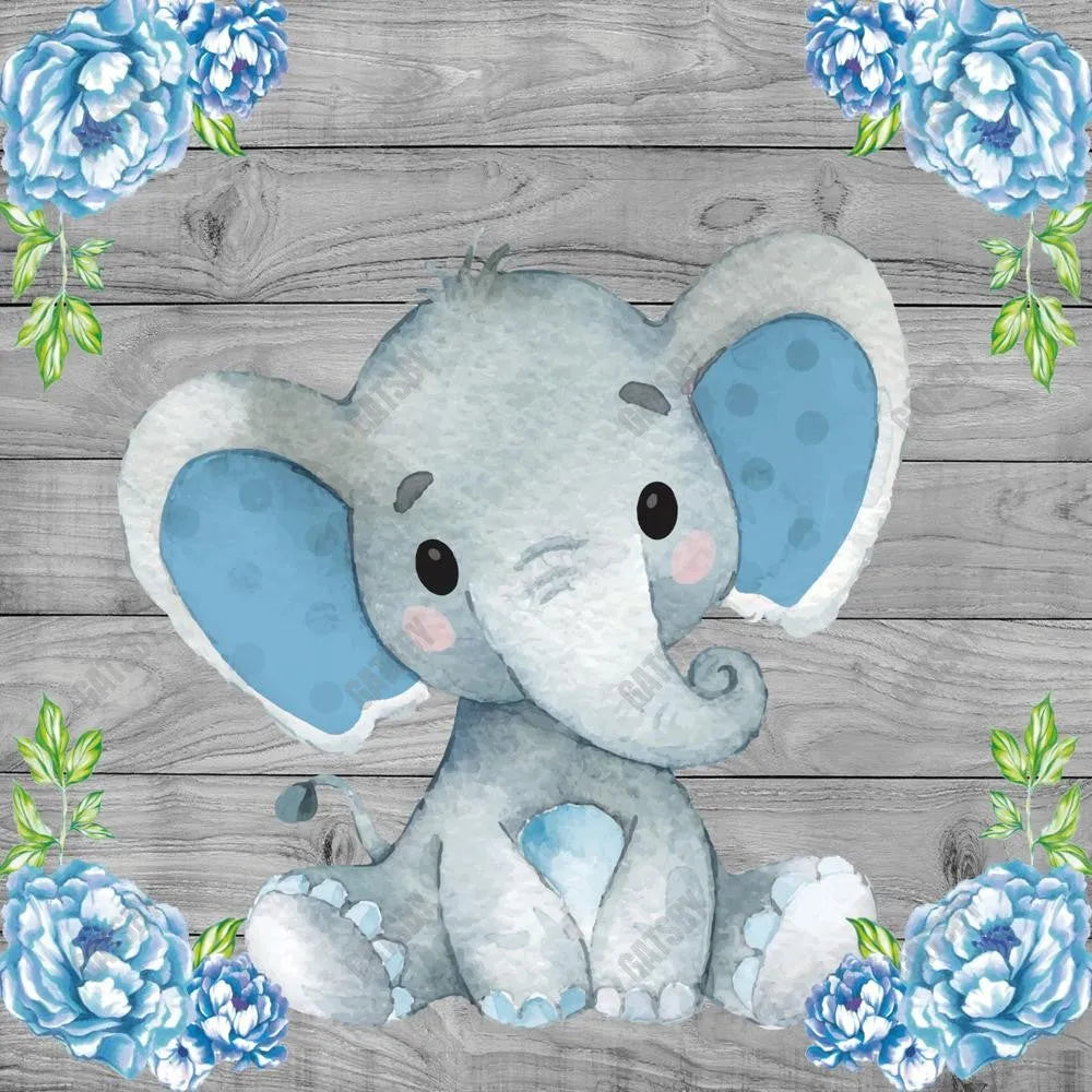 Gatsby Grey Wood Floral Elephant Photography Backdrop Gbsx-00497 - Gatsby Backdrop