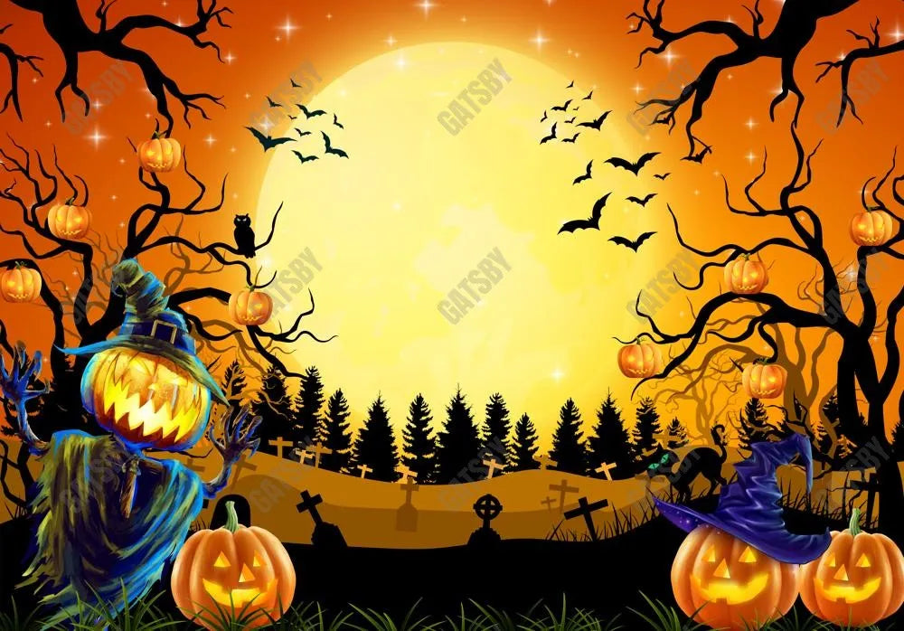 Gatsby Halloween Cemetery Forest Photography Backdrop GBSX-00164 - Gatsby Backdrop