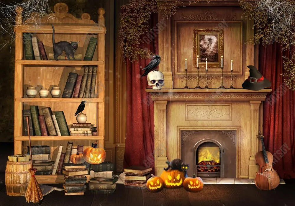 Gatsby Halloween Fireplace Photography Backdrop GBSX-00159 - Gatsby Backdrop