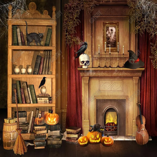 Gatsby Halloween Fireplace Photography Backdrop GBSX-00159 - Gatsby Backdrop