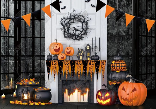 Gatsby Halloween Fireplace Photography Backdrop GBSX-00169 - Gatsby Backdrop