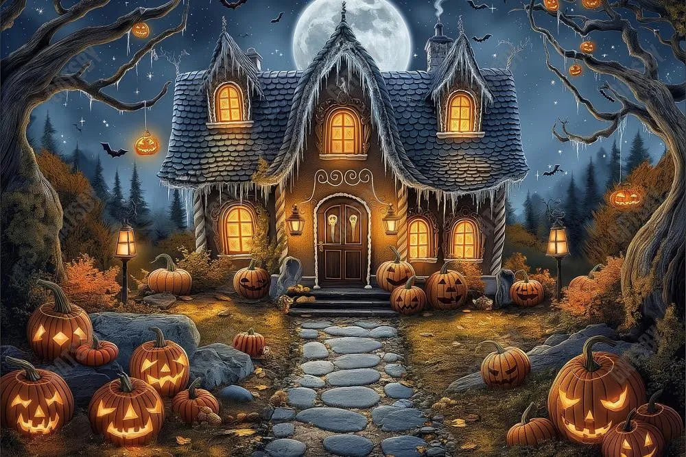 Gatsby Halloween Gingerbread House Photography Backdrop Gbsx-00899 - Gatsby Backdrop