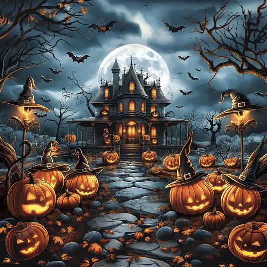 Gatsby Halloween Haunted House Forest Photography Backdrop Gbsx-00816 - Gatsby Backdrop