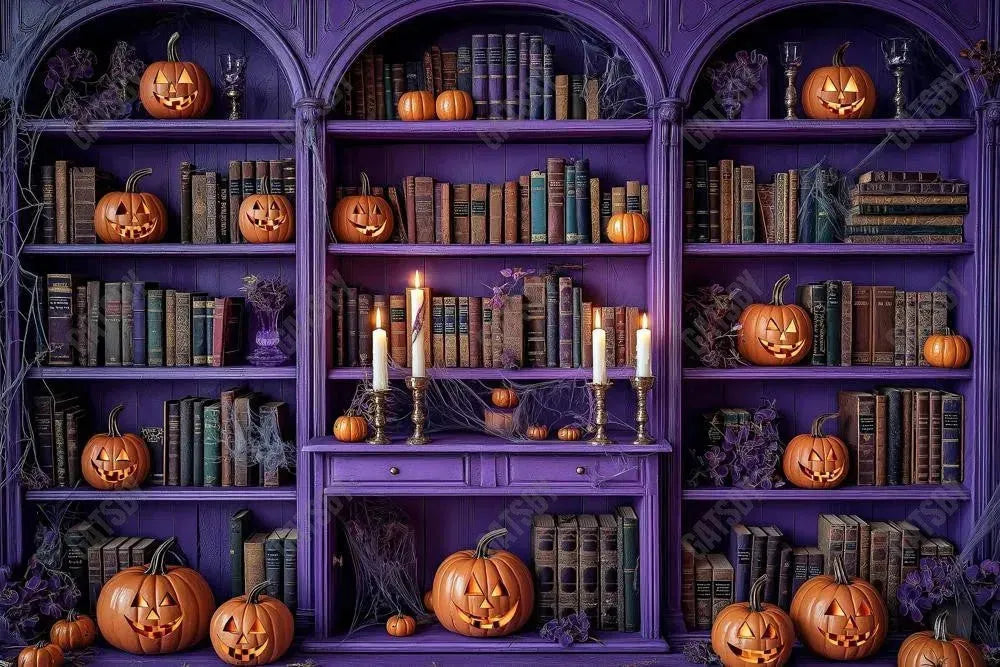 Gatsby Halloween Magic Purple Bookcase Photography Backdrop Gbsx-01077 - Gatsby Backdrop