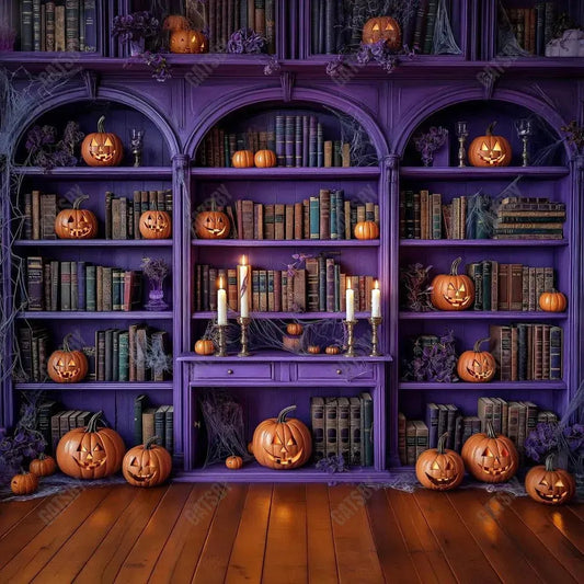 Gatsby Halloween Magic Purple Bookcase Photography Backdrop Gbsx-01077 - Gatsby Backdrop